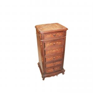 High French bedside table, Louis XV style, in inlaid rosewood